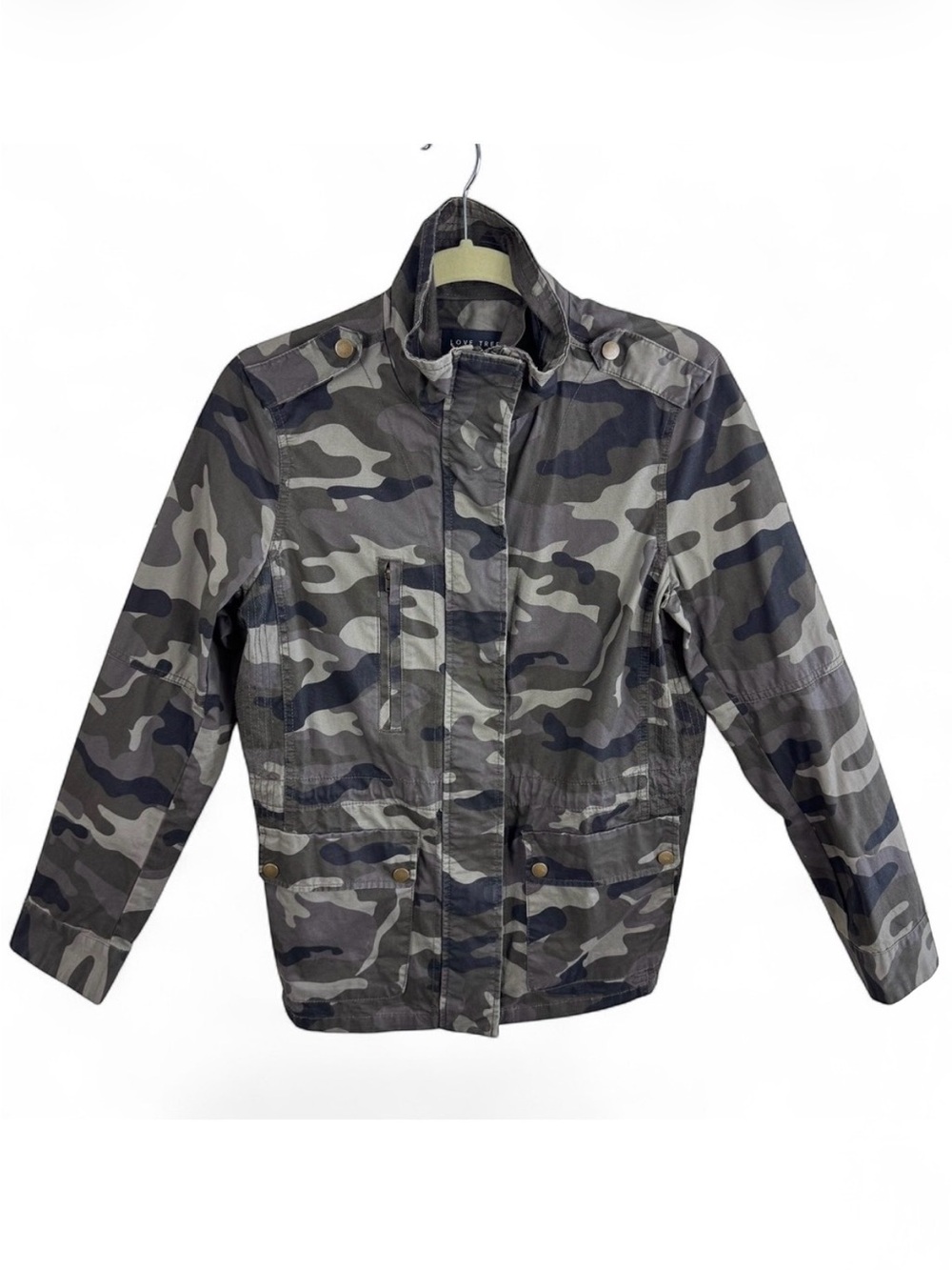 Love Tree Camouflage Utility Field Jacket Green Grey Womens Large Cotton